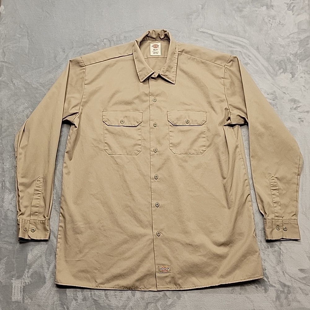Dickies Shirt Mens XLT Khaki 574DS Long Sleeve Button Down Workwear Uniform